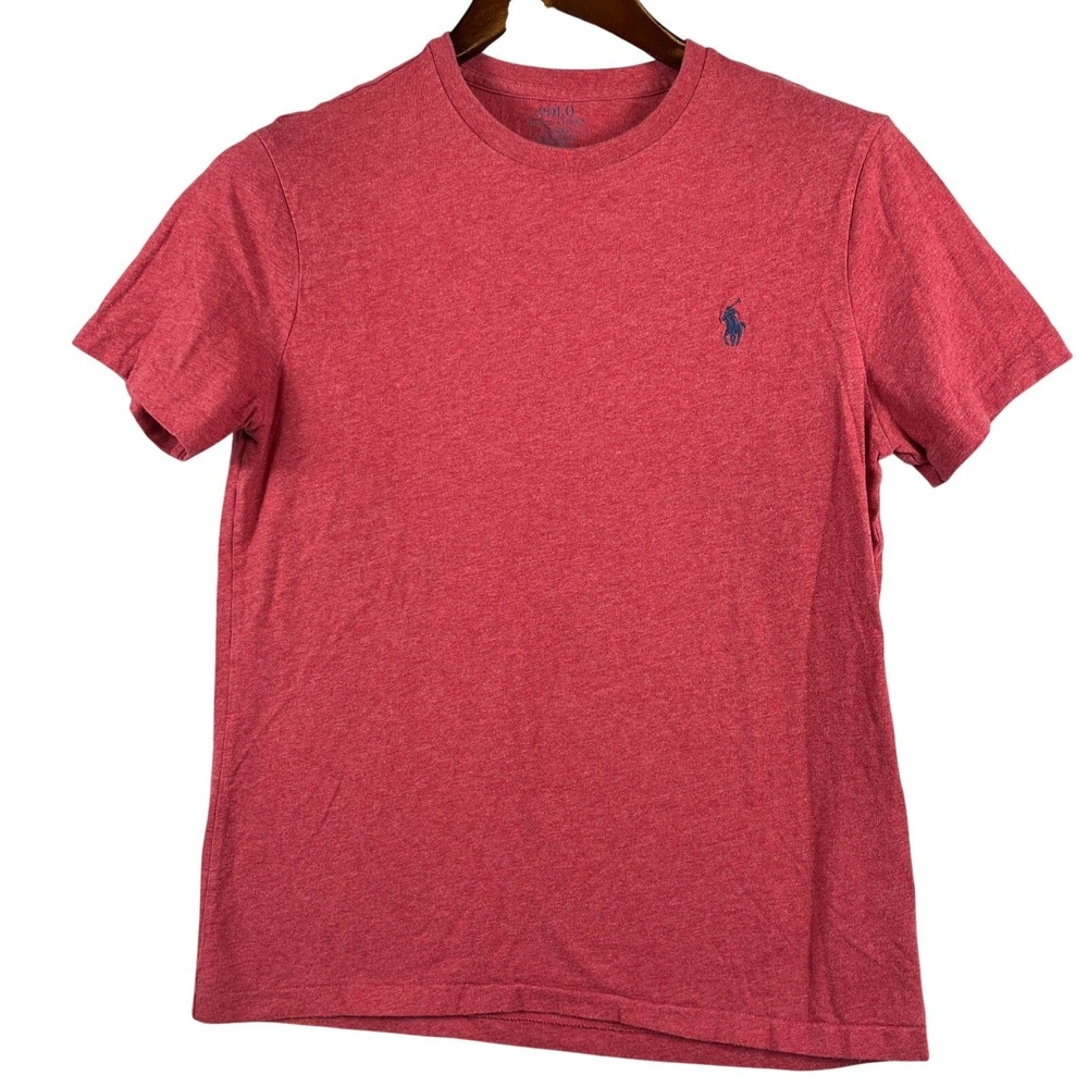 Polo Ralph Lauren Mens M Crew Neck T Shirt Heather Red Navy Pony Cotton Slim